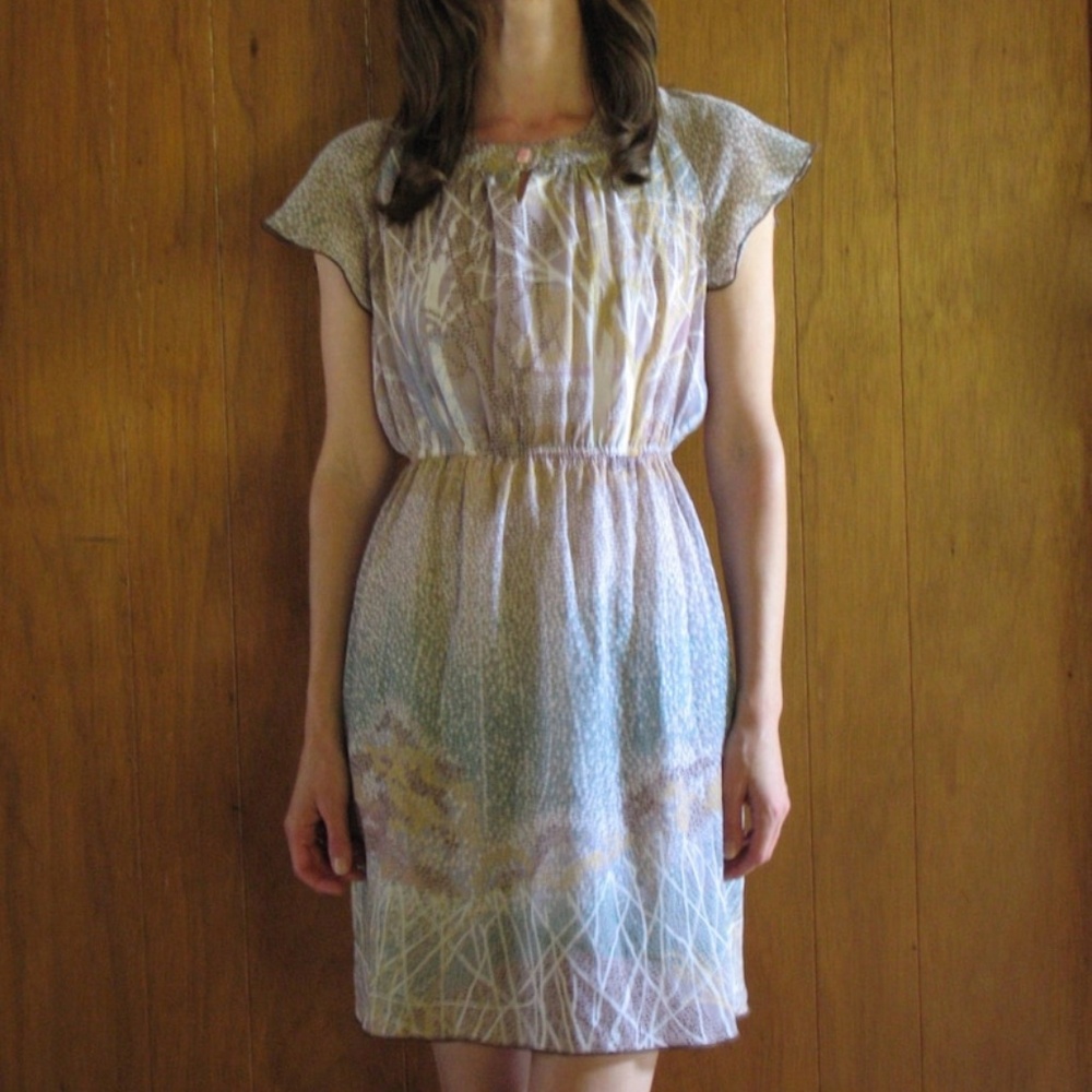 vintage 1970s BOTANICAL print lavender mini dress, s
